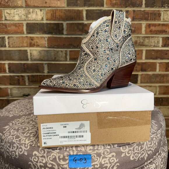 Jessica Simpson Women's Western Boots Zadie 2 Rhinestone Pointed Toe Gold Size 5 - Picture 4 of 4